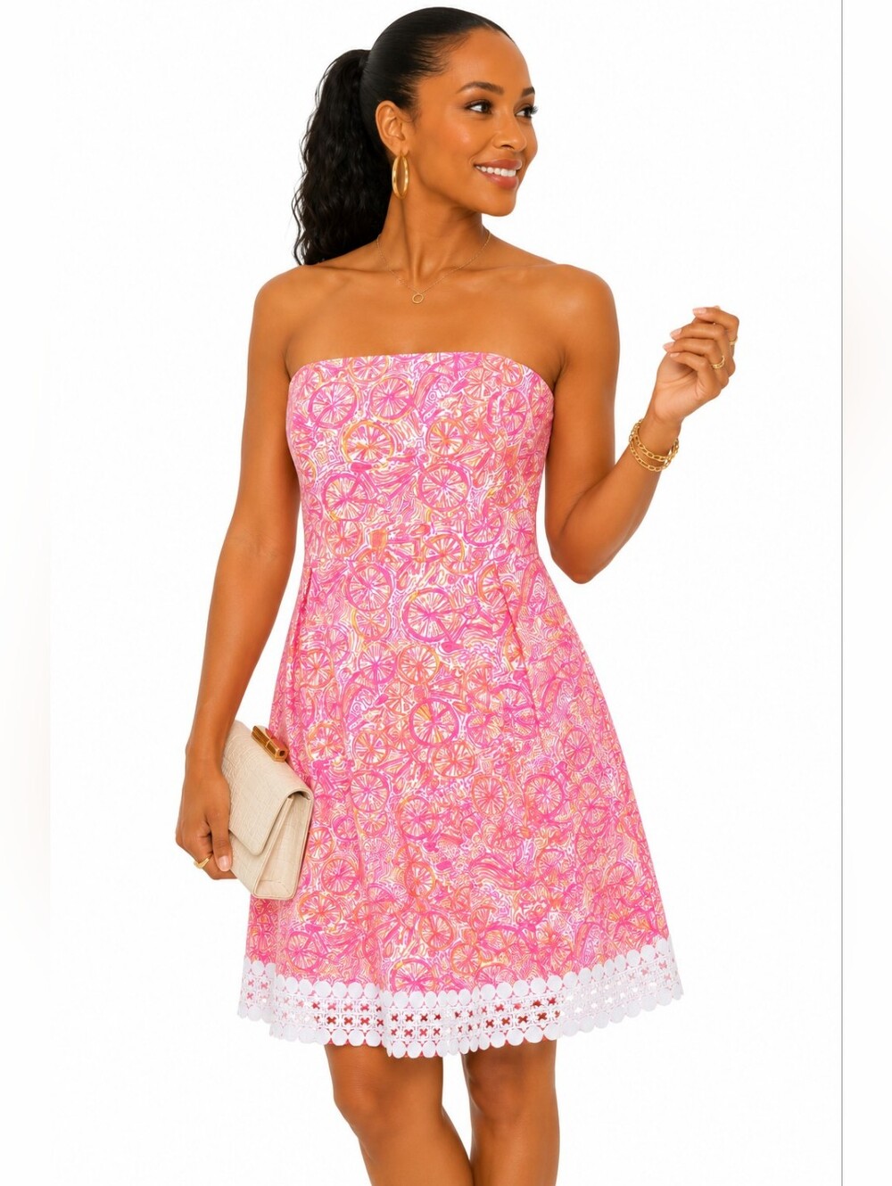 Lilly Pulitzer Betsey Ten Speed Strapless Dress Pink Lace Hem Size Small